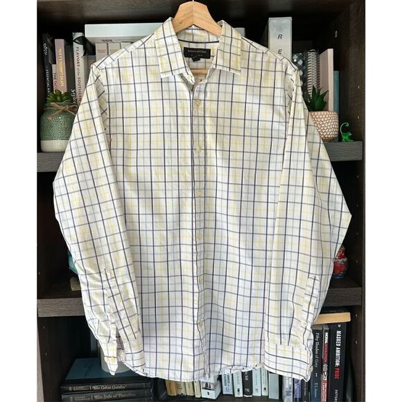 Banana Republic Other - 🐿️ Banana Republic White Yellow Blue Plaid Button Front Top SM 14-14.5” 32-33”